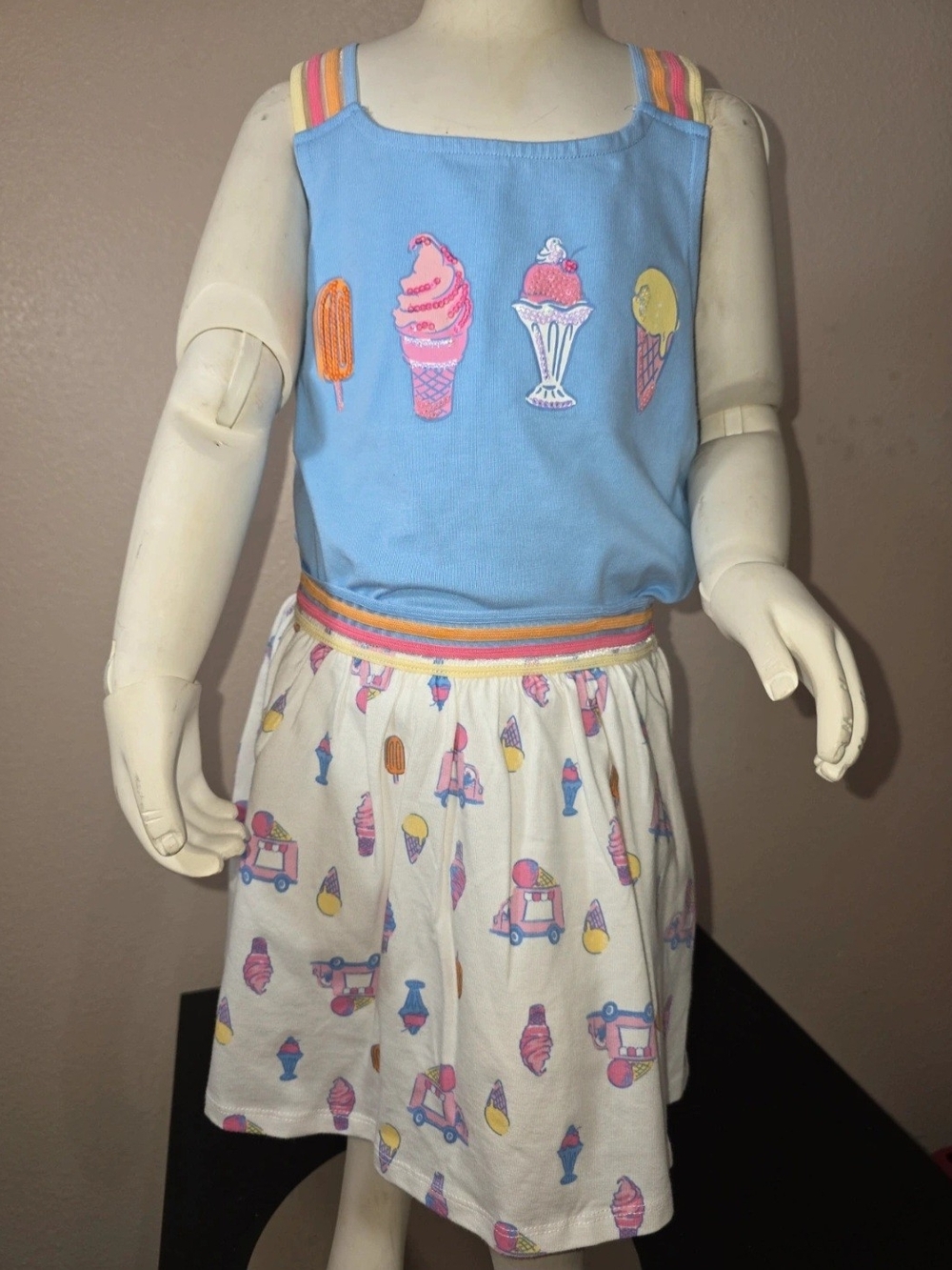 Isaac Mizrahi Blue Tank & Cream Ice Cream Print Skirt Set